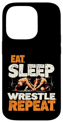 Hülle für iPhone 14 Pro Eat Sleep Wrestle Repeat Outfit Wrestling Ring Wrestler Mask von Wrestling Figur Kostüm Merch Design Wrestler Maske