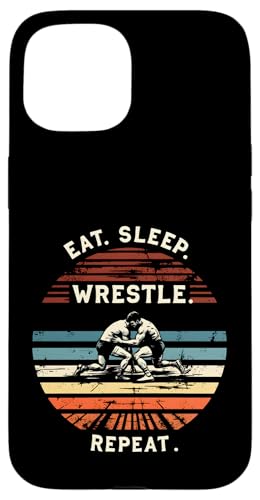 Hülle für iPhone 15 Eat Sleep Wrestle Repeat Outfit Wrestling Ring Wrestler Mask von Wrestling Figur Kostüm Merch Design Wrestler Maske