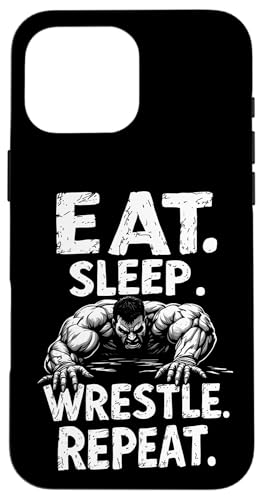 Hülle für iPhone 16 Pro Max Eat Sleep Wrestle Repeat Outfit Wrestling Ring Wrestler Mask von Wrestling Figur Kostüm Merch Design Wrestler Maske