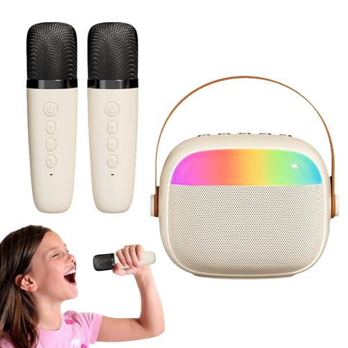 Karaoke Machine Toys with Microphone, Wireless Light Device, Karaoke Speaker with 2 Wireless Mics, Portable & Fun, Perfect for Camping, Picnic & Family Gatherings, 5.31 inches von Wrohto