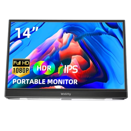 Wstirhy 14 Zoll Portable Monitor USB C 1920x1080p IPS Bildschirm Tragbarer HDMI Monitor mit Zwei Lautsprechern, Mobiler Monitor für PC Laptop Xbox PS4/5 Switch von Wstirhy