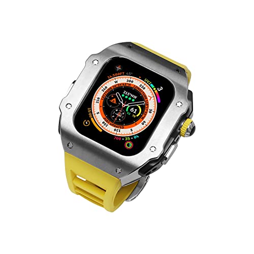 Wtukmo Schutzhülle für Apple Watch Ultra 49 mm Titanlegierung RM Mod mit Fluorkautschukband, Modifikationsset, Armbänder und Metalllünette (Q) von Wtukmo