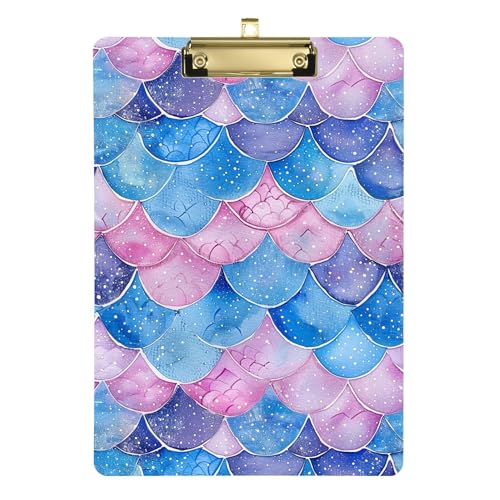 Klemmbrett mit Meerjungfrauen-Schuppen, glitzernd, Blau, A4, 31,8 x 22,9 cm, Kunst-Klemmbrett mit flachem Profil-Clip für Softball-Trainer, Apotheke von Wudan