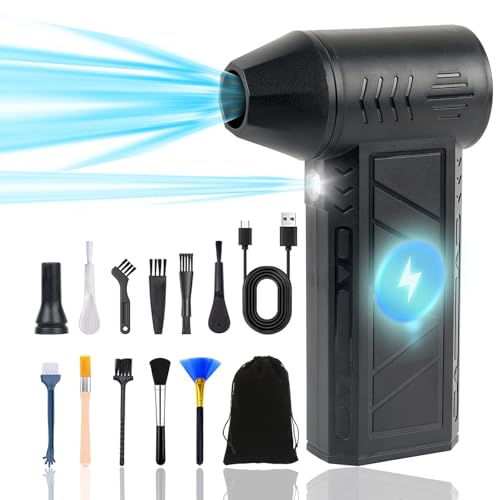 Elektrische Staubgebläse Luftdruckspray, 4-Gang 130000 U/min, Druckluft Compressed Air Duster mit Taschenlampe, Reinigungsbürste und USB Schnellladung, für Computertastatur, Outdoor, Auto, Zuhause von Wula