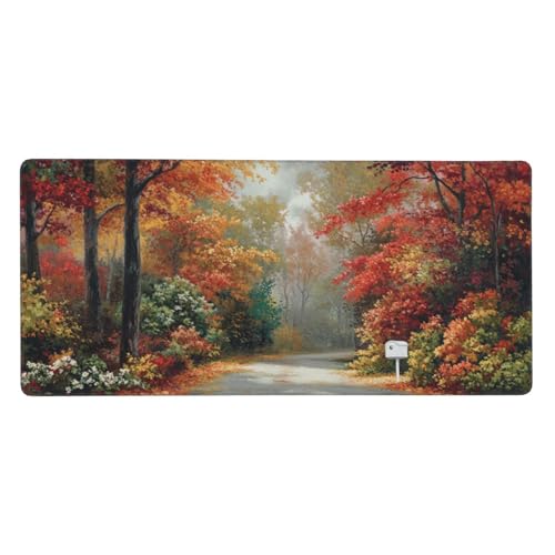 Baum Mauspad XXL Gaming 700x400x3 mm,Mauspad Groß Landschaft Mousepad mit Anti Rutsch Basis Resistent Weiche Oberfläche,Verbesserung Präzision Geschwindigkeit der Büroarbeit,Desk Mat Dekorieren-L1263 von Wuleogxi