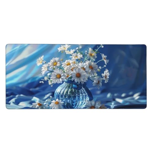 Blau Mauspad XXL Gaming 1200x600x3 mm, Mauspad Groß Chrysantheme Mousepad mit Anti Rutsch Basis und Wasser Resistent Weiche Oberfläche, Verbesserung Präzision Geschwindigkeit der Büroarbeit, Desk Mat von Wuleogxi