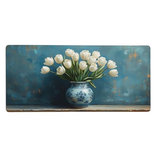 Blume Gaming Mauspad XXL 700x400x3 mm, Blau Mauspad Groß Vernähte Kanten, Mousepad mit Anti Rutsch Basis Resistent Weiche Oberfläche, Schreibtisch Unterlage für Tastatur, PC, Laptop Dekorieren-L770 von Wuleogxi