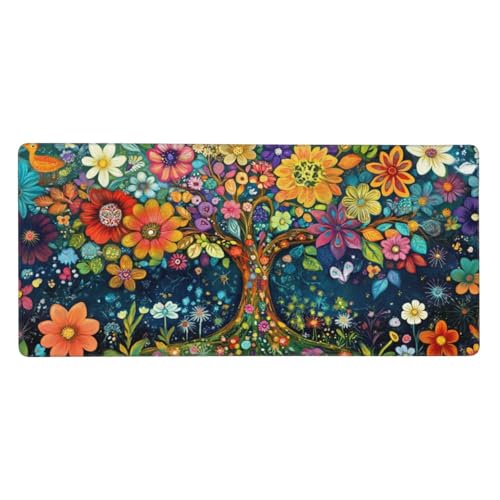 Blume Mauspad XXL Gaming 800x300x3 mm, Mauspad Groß Baum Mousepad mit Anti Rutsch Basis Resistent Weiche Oberfläche, Verbesserung Präzision und Geschwindigkeit der Büroarbeit, Desk Mat Dekorieren-L731 von Wuleogxi