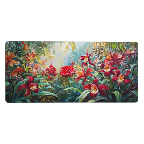 Blumen Gaming Mauspad XXL 1200x600x3 mm, Malerei Mauspad Groß Vernähte Kanten, Mousepad mit Anti Rutsch Basis Resistent Weiche Oberfläche, Schreibtisch Unterlage für PC, Laptop Dekorieren-L641 von Wuleogxi