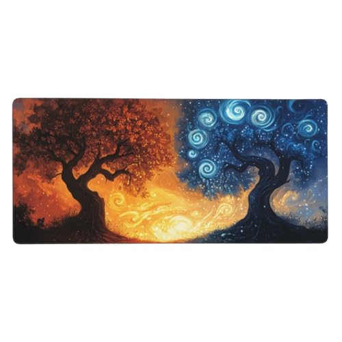 Eis und Feuer Mauspad XXL Gaming 1200x600x3 mm, Mauspad Groß Baum Mousepad mit Anti Rutsch Basis und Wasser Resistent Weiche Oberfläche, Verbesserung Präzision Geschwindigkeit der Büroarbeit, Desk Mat von Wuleogxi