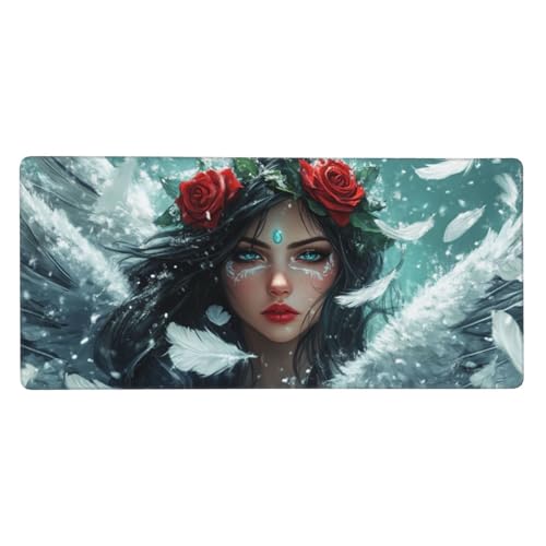 Frau Mauspad XXL Gaming 600x400x3 mm, Mauspad Groß Feder Mousepad mit Anti Rutsch Basis Resistent Weiche Oberfläche, Verbesserung Präzision Geschwindigkeit der Büroarbeit, Desk Mat Dekorieren-L1018 von Wuleogxi