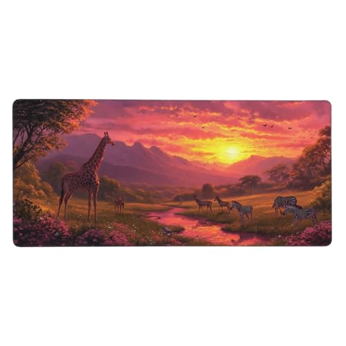 Giraffe Gaming Mauspad XXL 1200x600x3 mm,Sonnenuntergang Mauspad Groß Vernähte Kanten,Mousepad mit Anti Rutsch Basis Resistent Weiche Oberfläche,Schreibtisch Unterlage für PC,Laptop Dekorieren-L1466 von Wuleogxi