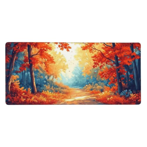 Herbst Gaming Mauspad XXL 1200x600x3 mm, Landschaft Mauspad Groß Vernähte Kanten, Mousepad mit Anti Rutsch Basis Resistent Weiche Oberfläche, Schreibtisch Unterlage für PC, Laptop Dekorieren-L1388 von Wuleogxi