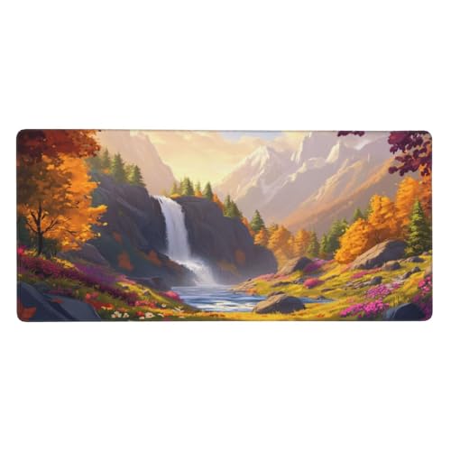 Herbst Mauspad XXL Gaming 900x400x3 mm, Mauspad Groß Fallen Mousepad mit Anti Rutsch Basis Resistent Weiche Oberfläche, Verbesserung Präzision Geschwindigkeit der Büroarbeit, Desk Mat Dekorieren-L1367 von Wuleogxi