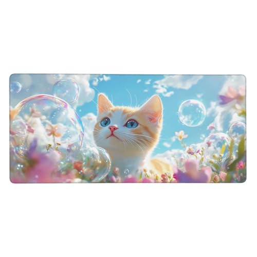 Katze Gaming Mauspad XXL 800x300x3 mm, Niedlich Mauspad Groß Vernähte Kanten, Mousepad mit Anti Rutsch Basis Resistent Weiche Oberfläche, Schreibtisch Unterlage für PC, Laptop Dekorieren-L1162 von Wuleogxi