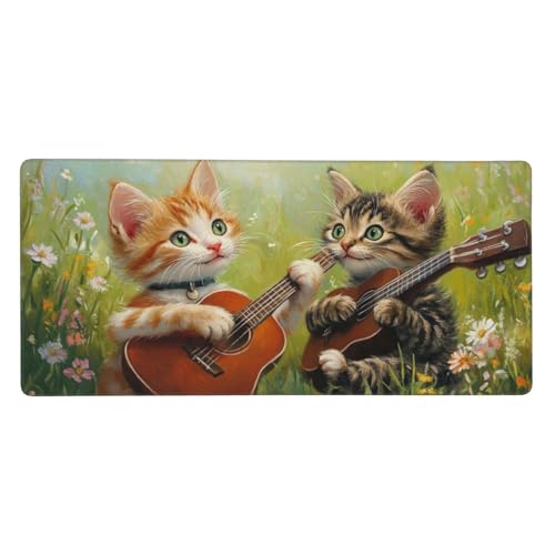 Katze Mauspad XXL Gaming 800x400x3 mm, Mauspad Groß Gitarre Mousepad mit Anti Rutsch Basis Resistent Weiche Oberfläche, Verbesserung Präzision Geschwindigkeit der Büroarbeit, Desk Mat Dekorieren-L1165 von Wuleogxi