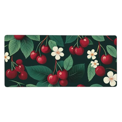 Kirsche Mauspad XXL Gaming 1200x600x3 mm, Mauspad Groß Blume Mousepad mit Anti Rutsch Basis und Wasser Resistent Weiche Oberfläche, Verbesserung Präzision und Geschwindigkeit der Büroarbeit, Desk Mat von Wuleogxi