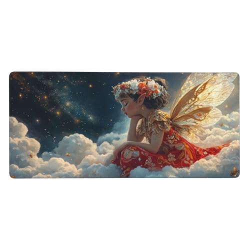 Mädchen Gaming Mauspad XXL 800x400x3 mm, Flügel Mauspad Groß Vernähte Kanten, Mousepad mit Anti Rutsch Basis Resistent Weiche Oberfläche, Schreibtisch Unterlage für PC, Laptop Dekorieren-L1065 von Wuleogxi