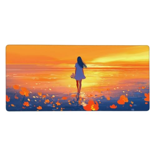 Mädchen Gaming Mauspad XXL 800x400x3 mm, Karikatur Mauspad Groß Vernähte Kanten, Mousepad mit Anti Rutsch Basis und Wasser Resistent Weiche Oberfläche, Schreibtisch Unterlage für Tastatur, PC, Laptop von Wuleogxi