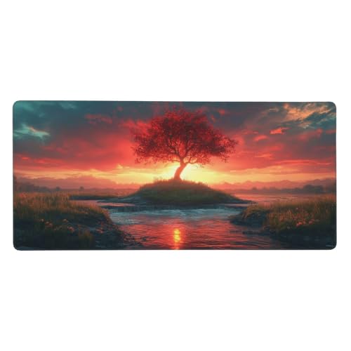 Mauspad Groß Baum,Sonnenuntergang Mousepad XXL 1200x600x3 mm,Gaming Mauspad mit rutschfeste GummiBasis Resistent Weiche Oberfläche,Schreibtischunterlage Vernähte Kanten für Büro und Home Decor-L1252 von Wuleogxi