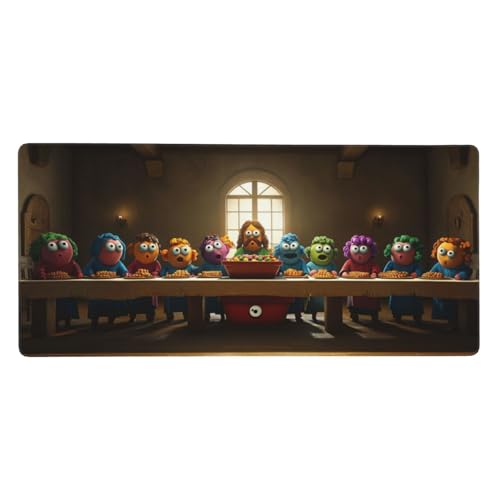 Mauspad Groß Das letzte Abendmahl,Karikatur Mousepad XXL 900x400x3 mm,Gaming Mauspad mit rutschfeste GummiBasis Wasser Resistent Weiche Oberfläche,Schreibtischunterlage Vernähte Kanten für Büro Home von Wuleogxi