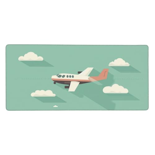 Mauspad Groß Flugzeug, Grün Mousepad XXL 800x300x3 mm, Gaming Mauspad mit rutschfeste Gummibasis und Wasser Resistent Weiche Oberfläche, Schreibtischunterlage Vernähte Kanten für Büro und Home Dekor von Wuleogxi