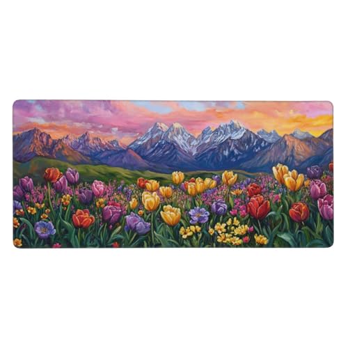 Mauspad Groß Landschaft, Blume Mousepad XXL 800x400x3 mm, Gaming Mauspad mit Rutschfeste GummiBasis Resistent Weiche Oberfläche, Schreibtischunterlage Vernähte Kanten für Büro und Home Dekorieren-L293 von Wuleogxi