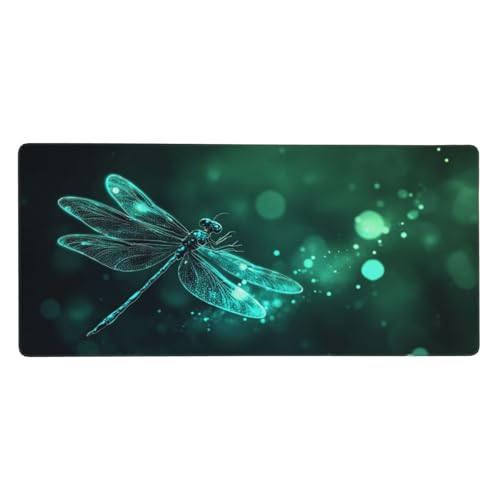 Mauspad Groß Libelle, Traum Mousepad XXL 900x400x3 mm, Gaming Mauspad mit rutschfeste Gummibasis und Wasser Resistent Oberfläche, Schreibtischunterlage Vernähte Kanten für Büro und Home Dekor-LG751 von Wuleogxi