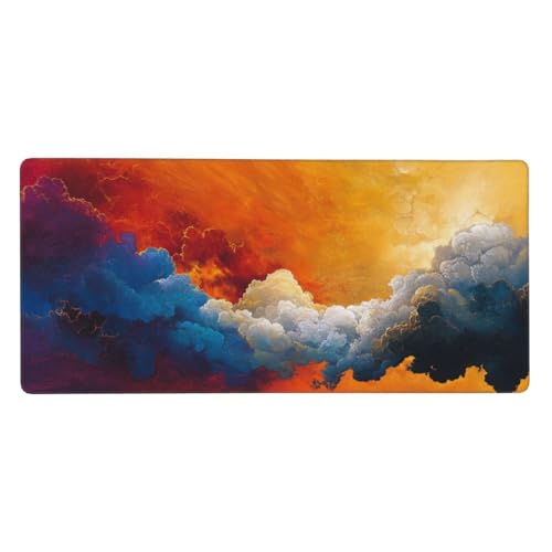 Mauspad Groß Rauch, Gelb Mousepad XXL 1200x600x3 mm, Gaming Mauspad mit rutschfeste GummiBasis Resistent Weiche Oberfläche, Schreibtischunterlage Vernähte Kanten für Büro und Home Dekorieren-L1501 von Wuleogxi