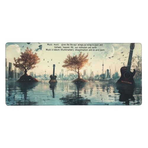 Mauspad Groß Retro, Gitarre Mousepad XXL 600x300x3 mm, Gaming Mauspad mit rutschfeste GummiBasis Resistent Weiche Oberfläche, Schreibtischunterlage Vernähte Kanten für Büro und Home Dekorieren-L258 von Wuleogxi