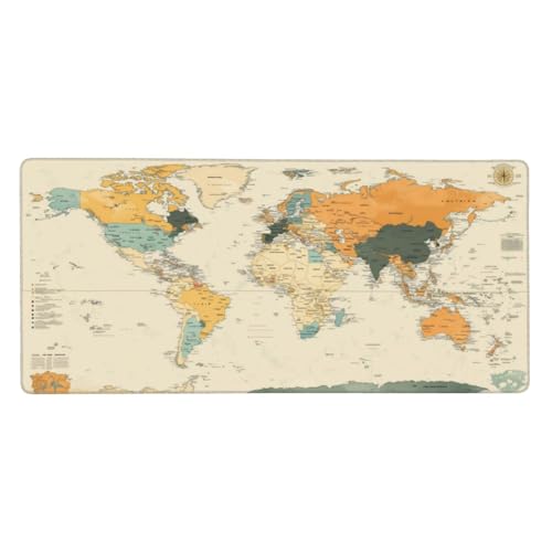 Mauspad Groß Retro, Weltkarte Mousepad XXL 600x400x3 mm, Gaming Mauspad mit Rutschfeste Gummibasis und Wasser Resistent Weiche Oberfläche, Schreibtischunterlage Vernähte Kanten für Büro und Home Dekor von Wuleogxi