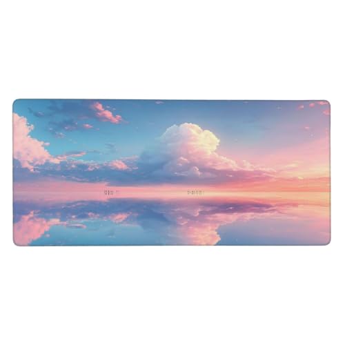 Mauspad Groß Rosa, Wolke Mousepad XXL 800x300x3 mm, Gaming Mauspad mit Rutschfeste Gummibasis und Wasser Resistent Weiche Oberfläche, Schreibtischunterlage Vernähte Kanten für Büro und Home Dekorieren von Wuleogxi