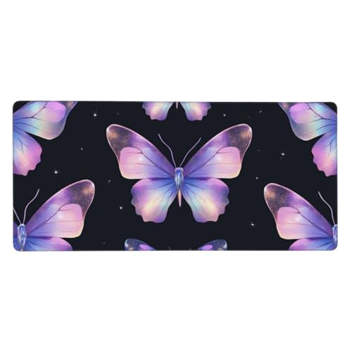 Mauspad Groß Schmetterling, Karikatur Mousepad XXL 900x400x3 mm, Gaming Mauspad mit Rutschfeste GummiBasis Wasser Resistent Weiche Oberfläche, Schreibtischunterlage Vernähte Kanten für Büro Home Dekor von Wuleogxi