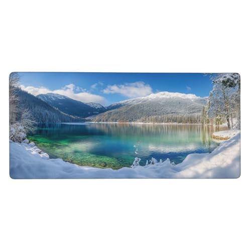 Mauspad Groß Schneeberg, See Mousepad XXL 1200x600x3 mm, Gaming Mauspad mit Rutschfeste GummiBasis Resistent Weiche Oberfläche, Schreibtischunterlage Vernähte Kanten für Büro und Home Dekorieren-L1507 von Wuleogxi