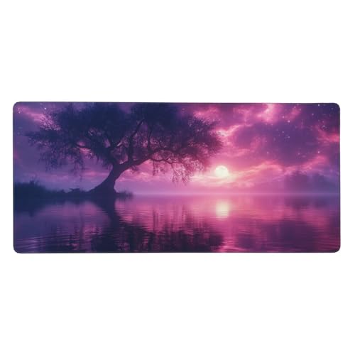 Mauspad Groß Sonnenuntergang,Baum Mousepad XXL 800x400x3 mm,Gaming Mauspad mit rutschfeste GummiBasis Resistent Weiche Oberfläche,Schreibtischunterlage Vernähte Kanten für Büro und Home Decor-L821 von Wuleogxi