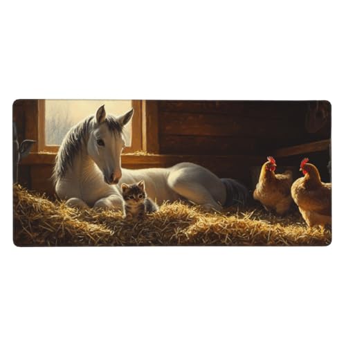 Mauspad Groß Tier, Pferd Mousepad XXL 900x400x3 mm, Gaming Mauspad mit rutschfeste GummiBasis Resistent Weiche Oberfläche, Schreibtischunterlage Vernähte Kanten für Büro und Home Dekorieren-L27 von Wuleogxi