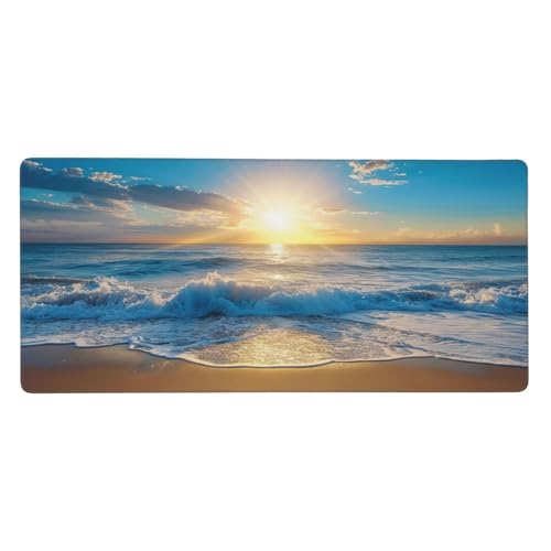 Meer Gaming Mauspad XXL 800x400x3 mm, Sonnenuntergang Mauspad Groß Vernähte Kanten, Mousepad mit Anti Rutsch Basis Wasser Resistent Oberfläche, Schreibtisch Unterlage für Tastatur, PC, Laptop-LG364 von Wuleogxi