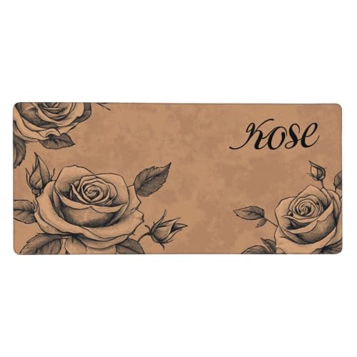 Rosen Mauspad XXL Gaming 600x400x3 mm, Mauspad Groß Gelb Mousepad mit Anti Rutsch Basis Resistent Weiche Oberfläche, Verbesserung Präzision Geschwindigkeit der Büroarbeit, Desk Mat Dekorieren-L1147 von Wuleogxi