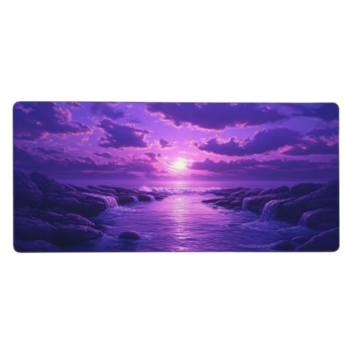 Sonnenuntergang Gaming Mauspad XXL 1000x500x3 mm, Lila Mauspad Groß Vernähte Kanten, Mousepad mit Anti Rutsch Basis Resistent Weiche Oberfläche, Schreibtisch Unterlage für PC, Laptop Dekorieren-L816 von Wuleogxi