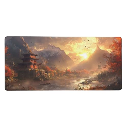 Sonnenuntergang Mauspad XXL Gaming 1200x600x3 mm,Mauspad Groß Landschaft Mousepad mit Anti Rutsch Basis Resistent Weiche Oberfläche,Verbesserung Geschwindigkeit der Büroarbeit,Desk Mat Deko-L846 von Wuleogxi