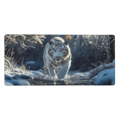 Tiger Gaming Mauspad XXL 700x300x3 mm, Wald Mauspad Groß Vernähte Kanten, Mousepad mit Anti Rutsch Basis und Wasser Resistent Weiche Oberfläche, Schreibtisch Unterlage für Tastatur, PC, Laptop Dekor von Wuleogxi