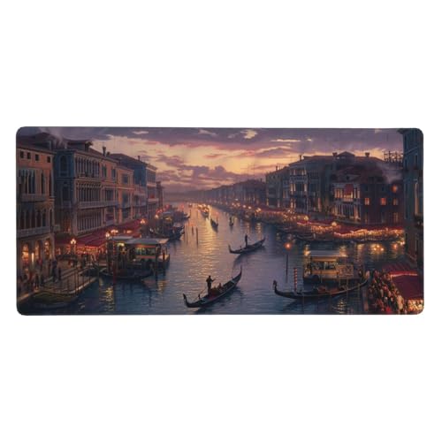 Venedig Gaming Mauspad XXL 1000x500x3 mm, Boot Mauspad Groß Vernähte Kanten, Mousepad mit Anti Rutsch Basis und Wasser Resistent Weiche Oberfläche, Schreibtisch Unterlage für Tastatur, PC, Laptop von Wuleogxi