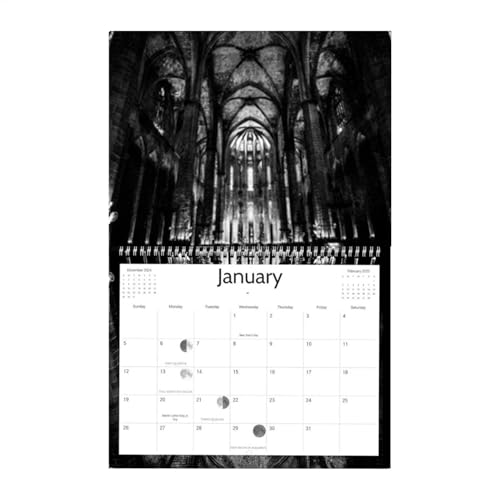 Wusideday Wall Gothic Kalender 2025, Horror Monatlicher Wandkalender - Viktorianische Blume Wandkunst Planer Kalender Schwarz Gruseliger Wandkalender 2025 für Zuhause & Wand von Wusideday