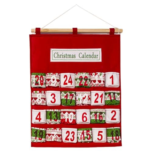 Adventskalender Stoff mit 24 Taschen, Weihnachten Stoff Adventskalender 2024, Wiederverwendbare Adventskalender, Leere Adventskalender zum Selbstbefüllen für Countdown bis Weihnachten Home Decorations von Wuyooprt