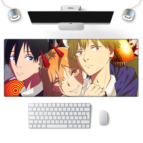 Wuyouni Anime Chainsaw Man Gaming-Mauspad, 800 x 300 mm, XXL-Mauspad, großes Tastatur-Mauspad mit rutschfester Gummiunterseite, genähte Kanten für Heimbüro-Spiel von Wuyouni