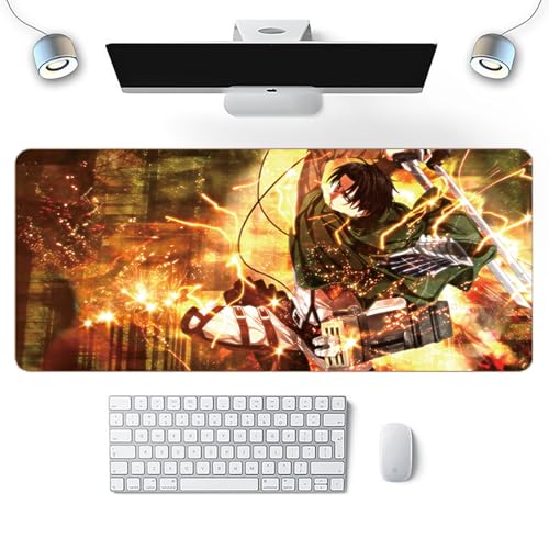 Wuyouni Attack on TitanExtended Gaming-Mauspad, gelbes cooles Anime-Levi Ackerman-Mauspad, Computer-Tastatur und Mäuse, Kombi-Pads, Mauspad, 30 x 80 cm von Wuyouni