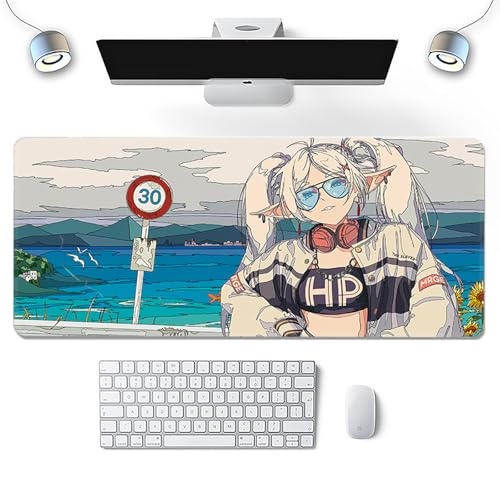 Wuyouni Erweitertes Gaming-Mauspad, niedliches Anime-Mauspad "Frieren Beyond Journey", wasserdicht, schmutzabweisend, rutschfest, Lockrand-Tastaturmatte, 800 x 300 x 3 mm dick von Wuyouni