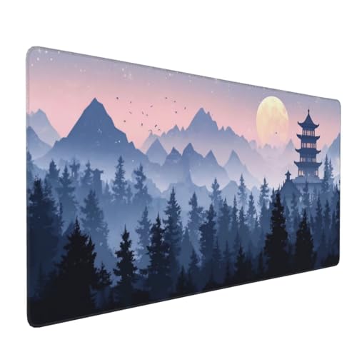 Großes Mauspad XXL, Gaming Mousepad 600x400mm Verbessert Präzision und Geschwindigkei Langlebig Erweiterter Schreibtisch Schutz Mausmatte mit genähten Kanten Laptop, Computer Blauer Bergpavillon H1398 von Wweio