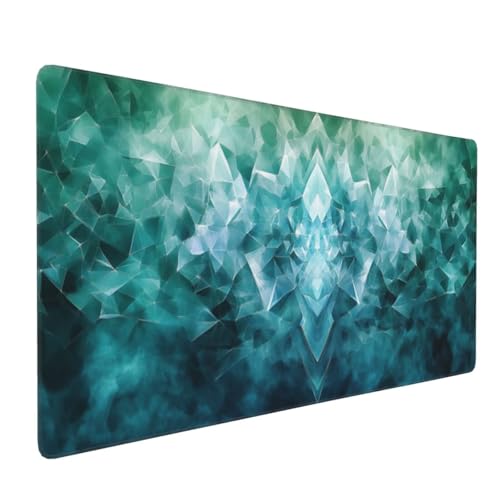 Großes Mauspad XXL, Gaming Mousepad 900x300mm - Verbessert Präzision und Geschwindigkei, Langlebig Erweiterter Schreibtisch Schutz Mausmatte mit genähten Kanten Laptop, Computer Grüne Geometrie H1969 von Wweio