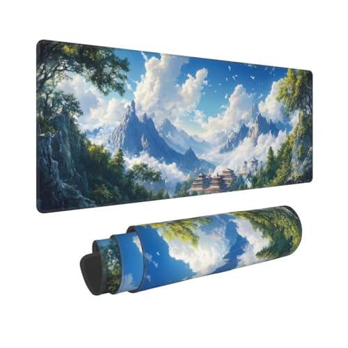 Großes Mauspad XXL Gaming Mousepad Wasserdicht rutschfeste Gummibasis 700x400mm Bergflusslandschaft Verbessert Geschwindigkei Langlebig Erweiterter Schreibtisch Schutz Mausmatte für PC, Büro L1919 von Wweio